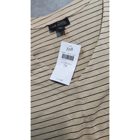 New J.Jill Women's 2X Light Camel Black Wearever Rolled Cuff Slub Knit Top - Picture 3 of 7